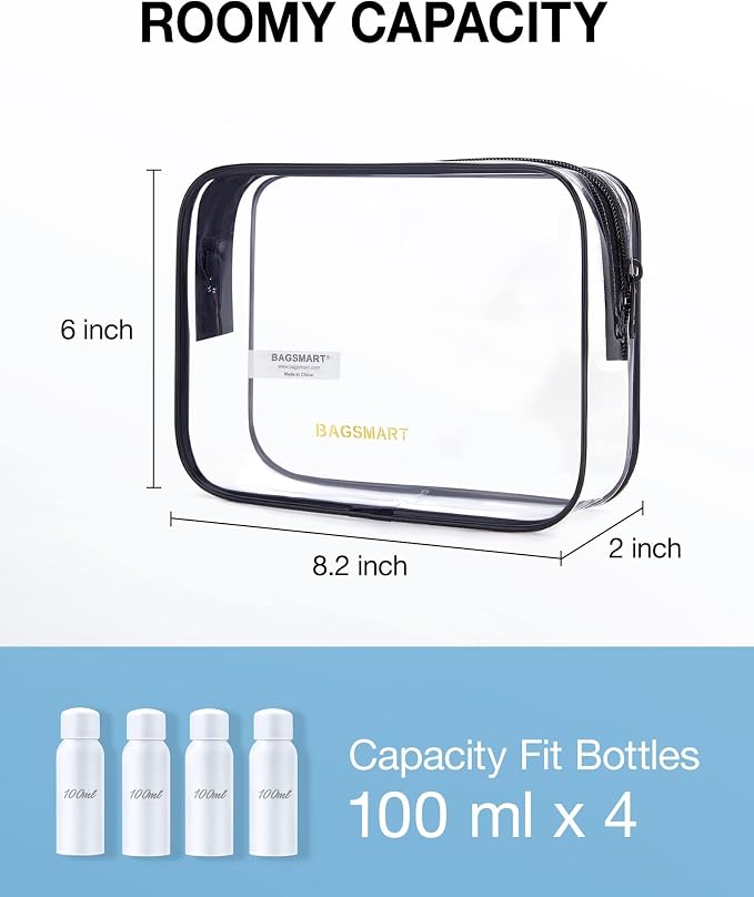 BAGSMART Clear Toiletry Bag 2-Pack TSA Approved Water-Repellent, White | Carry on Travel Accessories Bag, Airport Airline Quart Size Bags for Women Men, Makeup Cosmetic Bag - Image 2