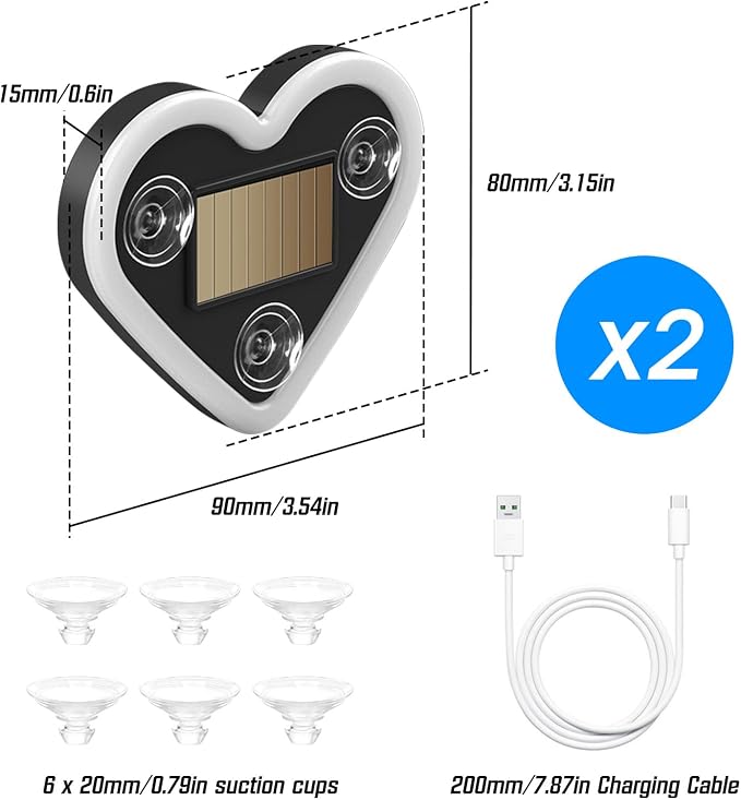 2PCS Car Window Wireless LED Ambient Light Solar Powered Love Heart Shaped Neon Lamp for Night Driving Interior Decor Accessories Romantic Gift for Women Girl Couples-Blue - Image 7