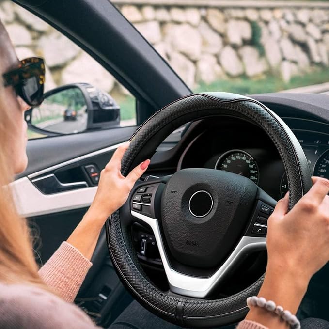 Rueesh Steering Wheel Cover Microfiber Leather Universal for 14.5-15 Inch | Anti-Slip Car Wheel Cover for Women and Men, Durable, Breathable Embossing, Soft Padding - Image 7
