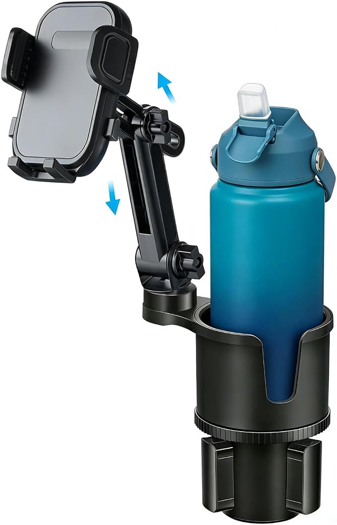 Cup Phone Holder for Car with Expandable Base, 2 in 1 Height-Adjustable Dual Cell Phone Holders Car Cupholder Mount, Friendly Fit Large Bottle & iPhone All Cellphone for Truck SUV | No Shake Design - Image 8