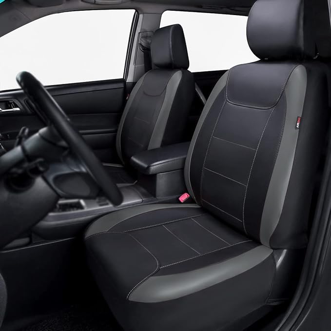 Flying Banner car seat Covers Protects Water Proof Faux Leather Carbon Fiber Front and Rear Bench (Black Gray, Full Set - 8PCS) - Image 3