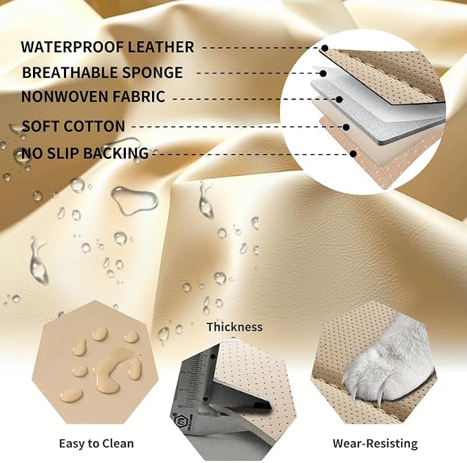 Car Seat Covers Full Set Custom Fit For Hyundai Santa Fe 2001-2026 ,Beige | Premium Faux Leather, Waterproof, Anti-Slip, Airbag Compatible, Breathable, Car Seat Protectors, 2 Rows 5 Seats - Image 7