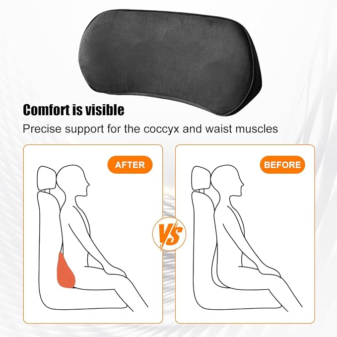 Zpana Car Lumbar Support Pillow, Memory Foam Back Cushion, Black | Memory Foam Lumbar Support Pillow, Lower Back Pain Relief & Sciatica, Comfortable Driver Seat Pad, Universal Seat Cushion - Image 5