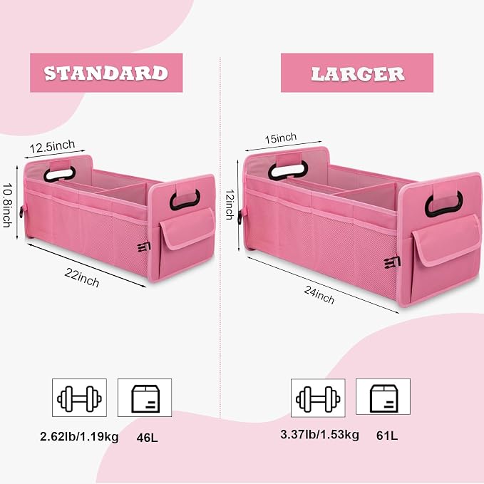 Car Trunk Organizer, Collapsible Car Organizers and Storage Large Pink | Sturdy, Strong Capacity, Clean Decor, Multi Compartment Container Box, Adjustable Car Accessories for SUV Sedan Truck - Image 2