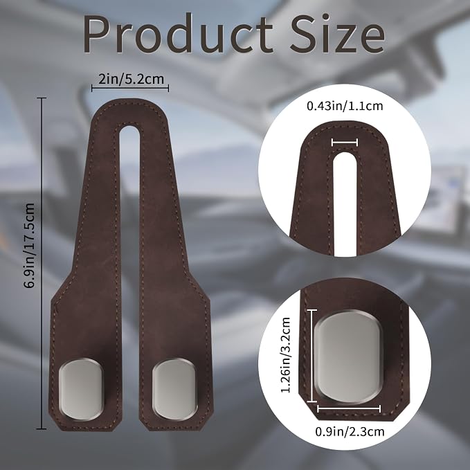Car Purse Hook, Car Seat Headrest Hooks, Brown Leather 4 Pack | Car Purse Holder Hooks, Universal Car Hangers Seat Back Organizer Storage, Double Metal Hooks for Grocery Purses and Bags - Image 5