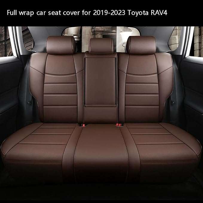 CocheFamilia Custom Fit RAV4 Hybrid Car Seat Covers for Select Toyota RAV4 Hybrid (Not for 2019-2025 Hybrid/Prime SE,XSE) 2019 2020 2021 2022 2023 2024 2025 - Full Set,Leather（Coffee - Image 2