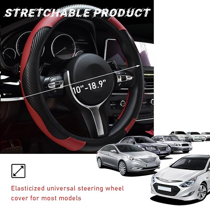 povtii Car Steering Wheel Cover, 15 Inch Leather Breathable Auto Steering Wheel Protector, Comfortable Non-Slip Vehicle Steering Wheel Covers, Universal Interior Car Accessories (Wine Red) - Image 2