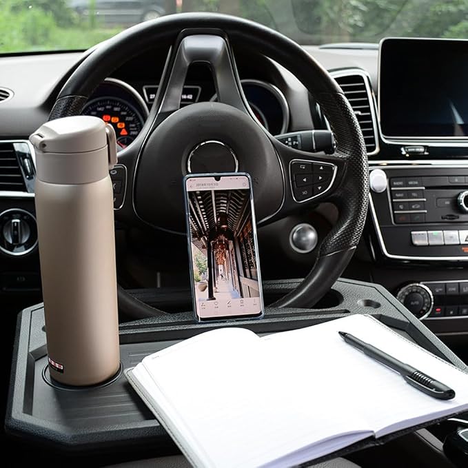 CYDZSW Car Steering Wheel Tray for Eating Food,Steering Wheels Desk Road Trip Essentials for Adults,Car Table Food Trays Organization,Cars Cool Interior Gadgets Accessories(Black) - Image 7