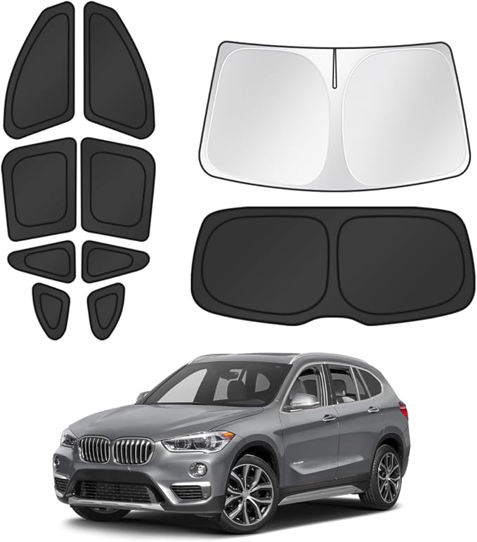 Canvcle Window Shades for 2016-2022 BMW X1 F48 Accessories Windshield Sun Shade Side Rear Window Cover Sunshade Sun Visor Shield Privacy Protection for Camping Keep Vehicle Cool Black 10PCS by Canvcle