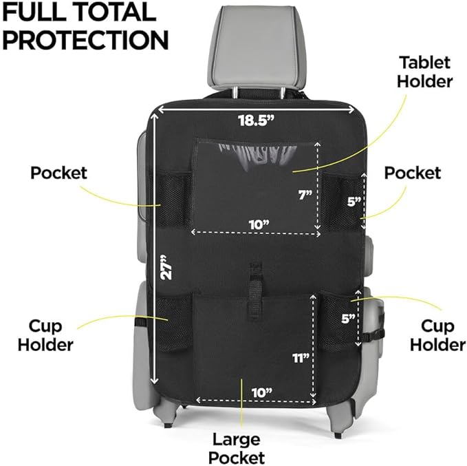 lebogner Back Seat Cover for Kids + 6 Pocket Storage Organizer, 2 Pack X-Large Kick Mats Backseat Protector with iPad Tablet Holder, Car Seat Back Protectors for Vehicles to Protect from Dirt & Mud - Image 3