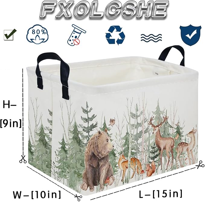 Rectangular Storage Basket,Kids Basket Animal Baskets Cute Storage Bins,Waterproof Collapsible Clothes Kids Storage Basket,Gift Basket,Animals Room Decor(Woodland Animal) - Image 9