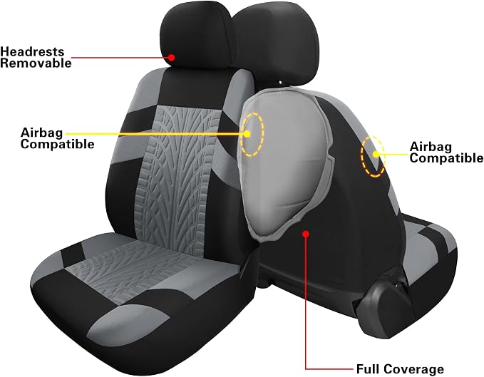 Pariitadin Car Seat Covers Full Set, Washable and Breathable Premium Cloth Automotive Vehicle Seat Cover for Car Interior, Universal Fit for Most Cars, Sedan, Truck, SUV(Black/Gray) - Image 5
