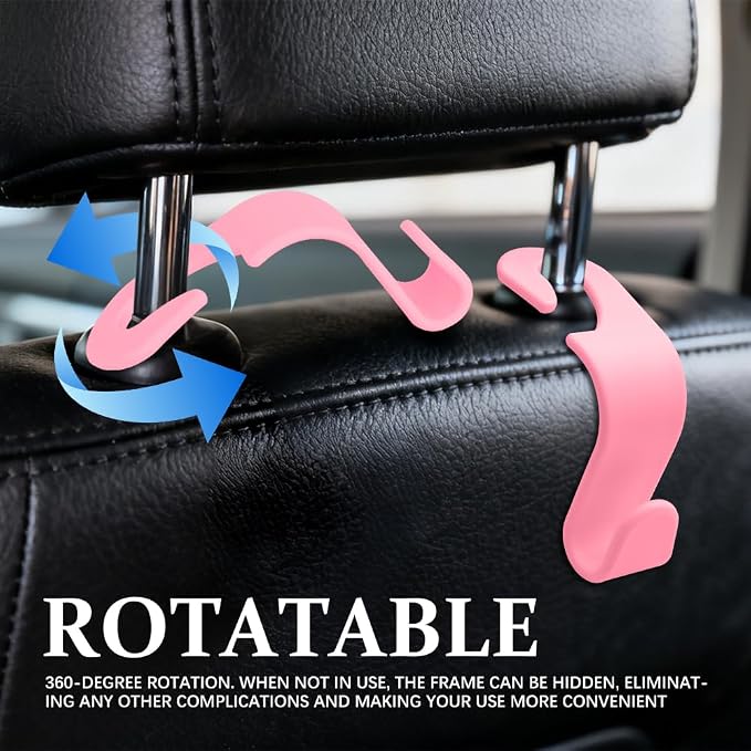4PCS Car Seat Headrest Hooks, Purse Hook for Car | Car Headrest Hidden Hook, Car Interior Accessories Multi-Use Portable Headrest Organizer Holder for Purse Handbag Coats - Image 8