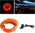 10FT EL Wire Strip Lights, USB Car Neon Trim, Sewing Edge, Orange | USB-powered operation, sewing-edge design, fuse protection, interior ambient lighting use, cut-to-length construction by HIPOPY