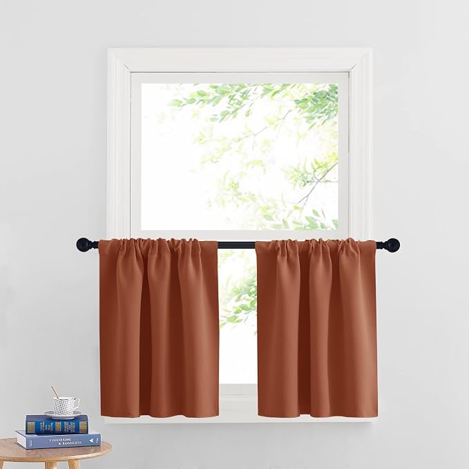RYB HOME Cafe Blackout Curtains 24 inch Length, RV Camper Window Curtains | Short Small Half Window Tiers,Privacy,Thermal Insulated,Light UV Heat Blocking,Rod Pocket,W29 x L24,Burnt Orange,2 Panels by RYBHOME