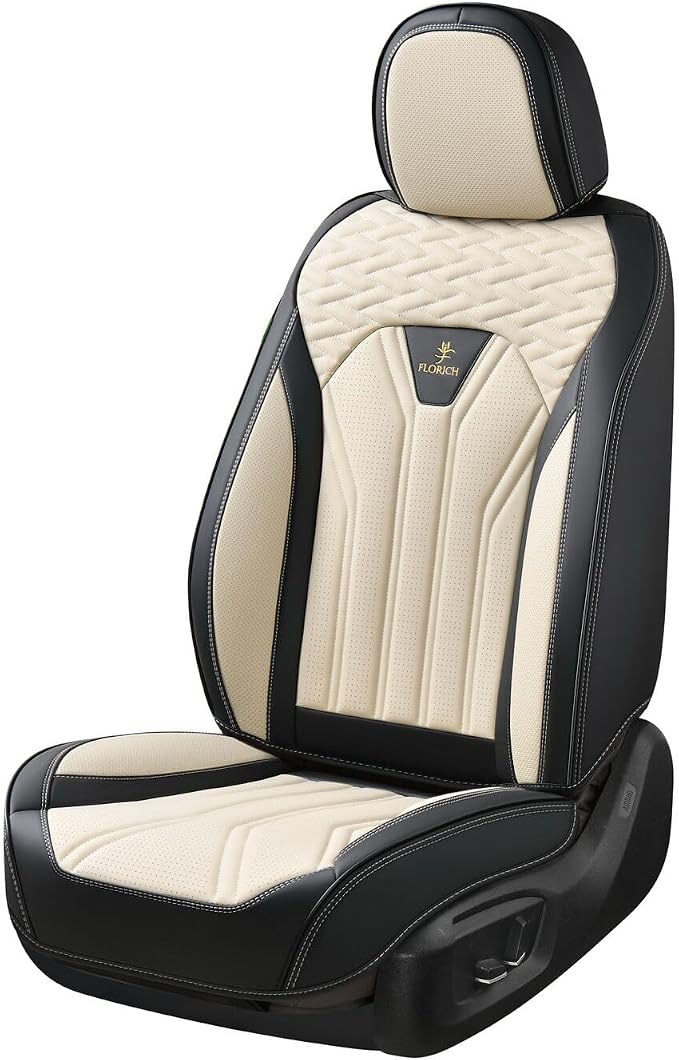 Leather Seat Covers, Seat Covers Full Set, Car Seat Protectors 5 Seats, Automotive Seat Covers Fit for Most Cars Trucks SUV- Black&Beige - Image 9