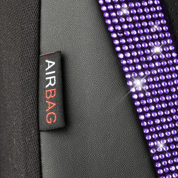 CAR PASS Leather Diamond Bling Car Seat Cover 2 Front Interior Sets, Waterproof Universal Shining Glitter Crystal Sparkle Fit for 95% Automotive Truck SUV Cute Women Girl, Black Purple Rhinestone - Image 4