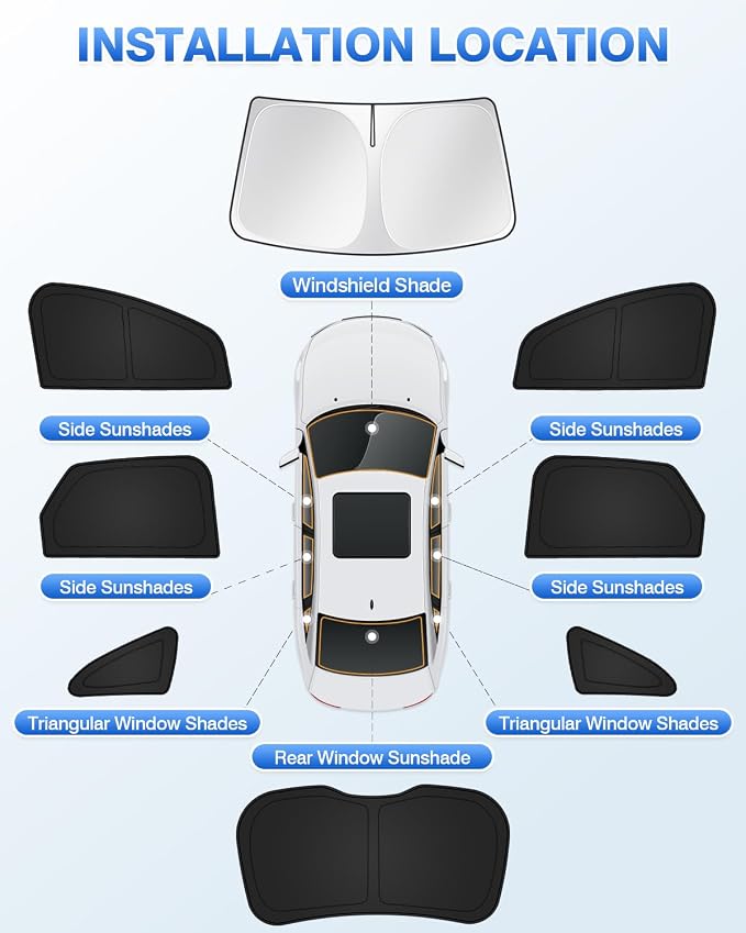 Canvcle Sunshades for Ford Edge 2015-2024 Accessories Windshield Sun Shade Side Rear Window Shade Cover Sun Visor Shield Privacy Protection Keep Vehicle Cool Black 8PCS - Image 5