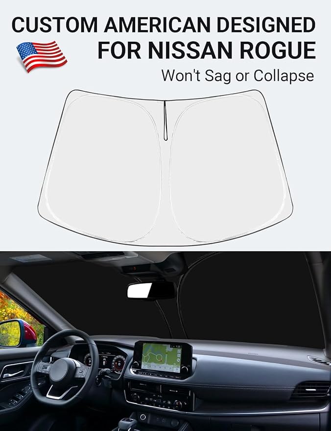 Proadsy Custom Fit 2021-2025 Nissan Rogue Windshield Sun Shade, Blocks Heat | 240T Heat Shield, Drops Temp 54°F, Blocks 99% UV, Prevents Dashboard Cracking, Summer Parking & Beach Trips, Easy Twist-Fold - Image 2