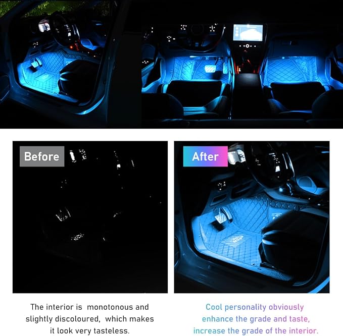 Ohleats Car LED Strip Light, 24 LED RGB Auto Interior Atmosphere Lights, USB Vehicle Under Dash Ambient Night Light Strip, Interior Decorative Lamp Lighting Kit Car Accessories (Ice Blue) - Image 5