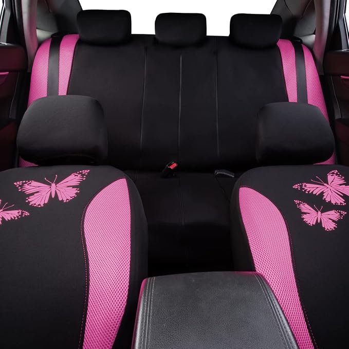 Flying Banner Butterfly car seat Covers ful Set Fashion Universal Lady Woman Female Rear Bench Split Colorized (Full Set, Pink) - Image 8