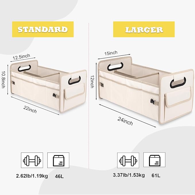 Car Trunk Organizer, Collapsible Car Organizers and Storage Large Beige | Sturdy, Strong Capacity, Clean Decor, Multi Compartment Container Box, Adjustable Car Accessories for SUV Sedan Truck - Image 3
