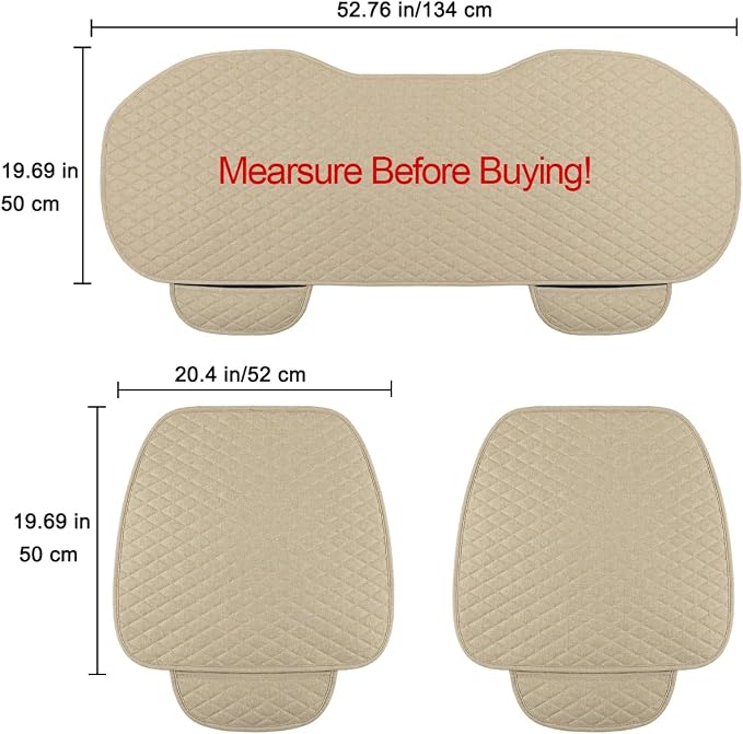 West Llama Linen Car Seat Covers,Bottom Seat Covers for Cars Include 1 Pair Front Driver Seat Pad Mat and 1 Rear Bench Cover for SUVs,Cars,Sedans(3Piece-Beige) - Image 7