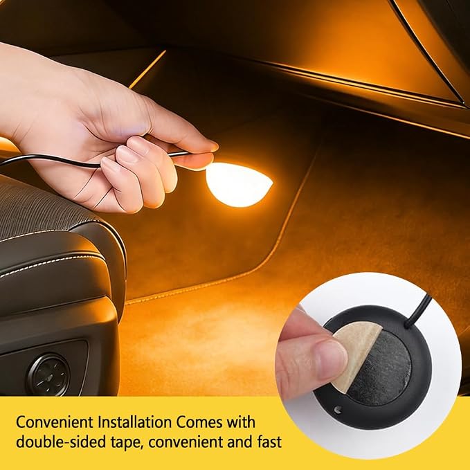 Car Interior LED Lights, Ambient Lighting Car Interior, Automotive Ambient Neon Light Kit with USB Port, Auto Accessories 4 in 1 Automotive Decoration Lighting for RV, Truck, Sedan (Orange) - Image 5