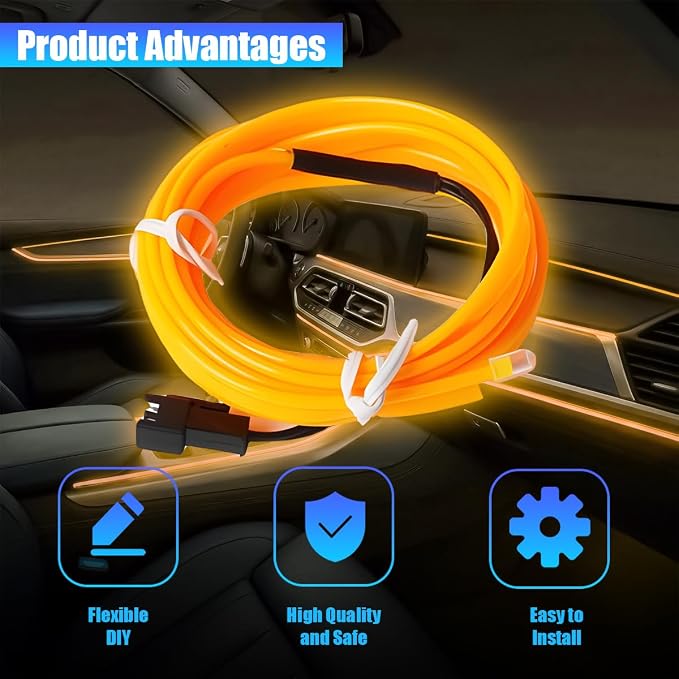 Car LED Strip Lights, 9.84FT 5V Waterproof Flexible Vehicle Ambient Lighting Kits with USB Port, Automotive Lamp Strips Decorations, Universal for SUV Automobile Truck (Yellow) - Image 3