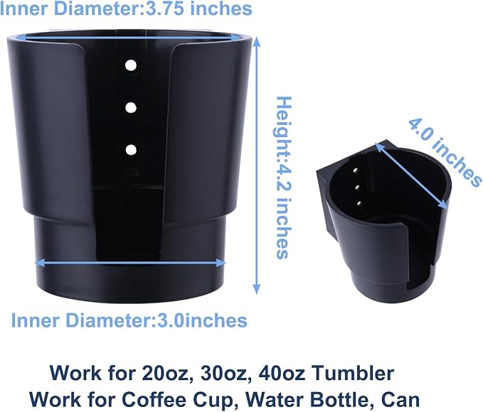 Universal Large Cup Holder Wall Mount, Heavy Duty Plastic Drink Holder | Work for Boat Car Truck RV Bus Tractor Wall Wood, Vertical or Horizontal Mount, Fit Most Cup Bottle Can Tumbler Black 1 Pack - Image 6