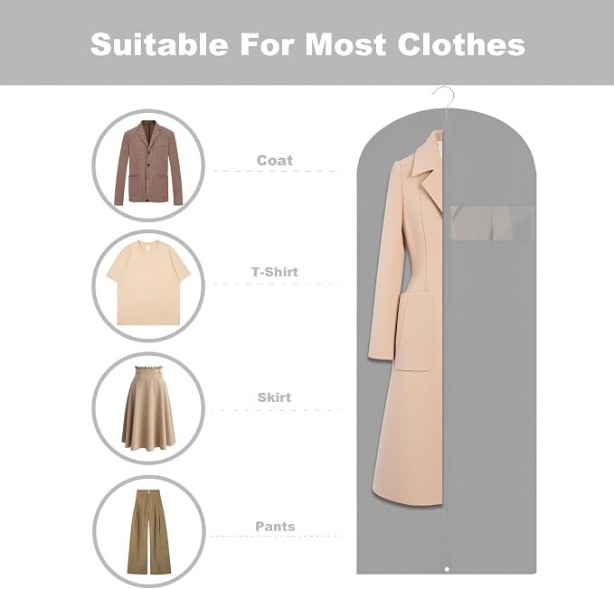 Dress Bags for Gowns Long, 60'' Garment Bags, Suit Bag for Storage and Travel, 2 Pack (Grey) - Image 3