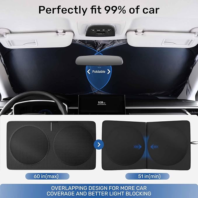 2026 Upgraded Zanch Windshield Sun Shade for Sedan, SUV, 59''x29'' | UV Protection & Heat Reduction, Light-Blocking, Heavy-Duty, Easy to Store&Setup, Keep Interiors Cool, Sun Shield for Parking - Image 5