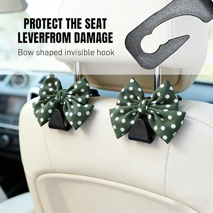 2PCS Car Seat Headrest Hooks, Car Purse Hook, Cute Bow Knot Vehicle Seatback Hanging Storage Organizer, Auto Seatback Decor Organizer Hanger for SUV Truck (Green/Polka Dot) - Image 5