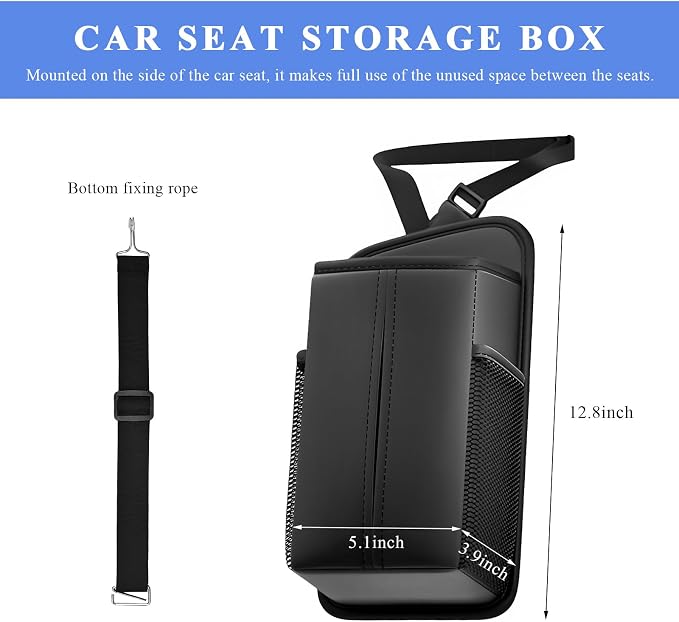 Car Tissue Holder, Rectangular Waterproof Auto Seat Side Tissue Box with Mesh Pocket, Multifunctional Leather Napkin Holder Hanging Storage Box for Vehicle Front Seat - Image 2