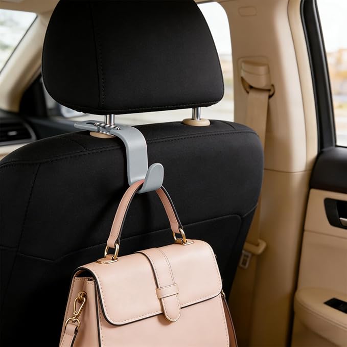 4PCS Car Seat Headrest Hook, Multi-Purpose Seat Back Hanger Purse Bag Handbag Organizer, Auto Interior Backseat Storage Hook Holder for Coat Hat Grocery Umbrella, Universal Fit (Gray) - Image 6