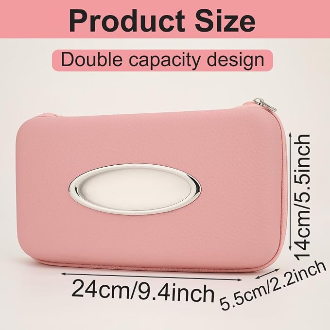 Car Tissue Holder, Sun Visor Tissue Holder, Zipper Car Visor Napkin Holder, PU Leather Backseat Tissue Case for Auto Vehicle (Pink) - Image 2