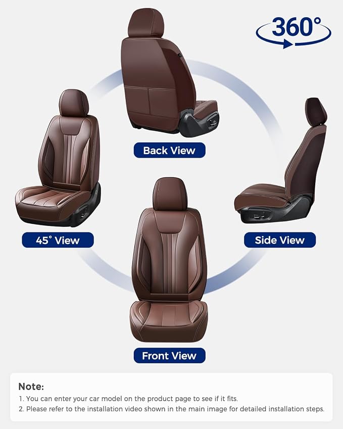 Huidasource Front Row Seat Covers, Premium Waterproof Faux Leather, Universal Fit for Most Cars, SUVs & Trucks, Airbag Friendly, Easy to Install, Wear Resistant for Daily Commute, Coffee - Image 9