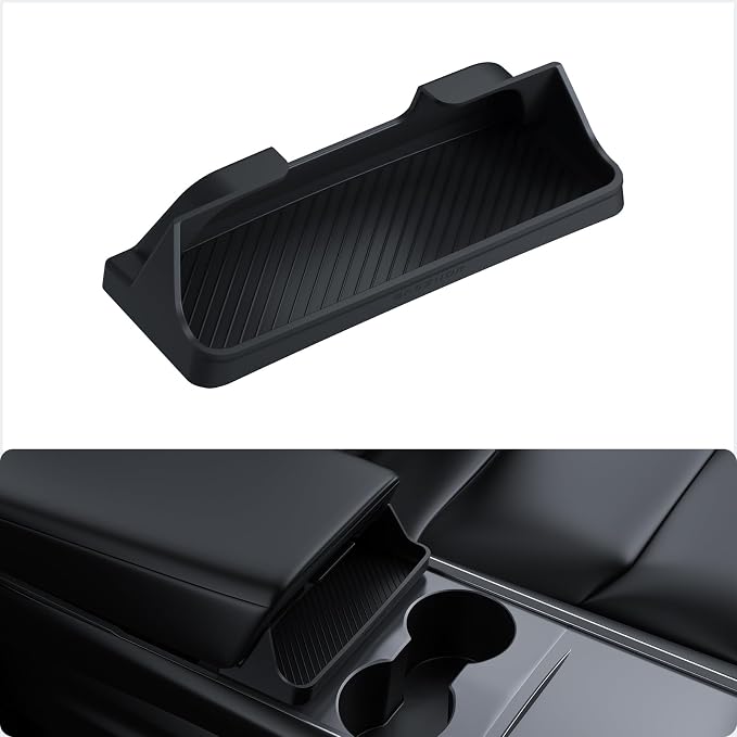 BASENOR Center Console Sunglasses Holder for Tesla Model Y Model 3 | Armrest Box Eyeglasses Storage Box Key Card Holder for 2021-2024 Model 3/Y Interior Accessories by BASENOR