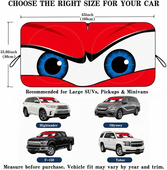 Car Windshield Sun Shade, Universal Fit Full-Size SUV Pickup MPV, Angry Red | 63 x 33.86" Large Windshield Cover, Foldable Front Window Sunshade, UV Heat Protection, Cute Eyes Series - Image 5