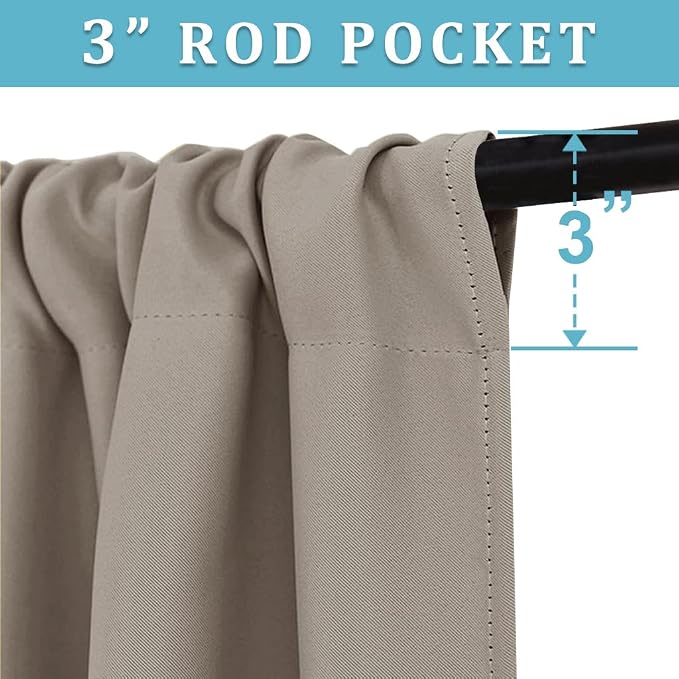 RYB HOME Blackout Curtains for Bedroom Living Room Nursery 63 inches Long | Thermal Insulated Room Darkening Privacy Protection Rod Pocket Drapes for Office Home Theater, W34 x L63, Sand, 2 Panels - Image 2