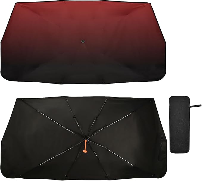Red Black Car Sun Shade Windshield Car Umbrella Foldable Uv Ray Reflector Front Window Sun Shade Visor Shield Cover by Wudan