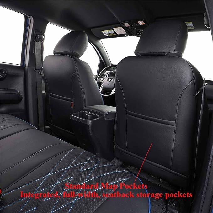 EKR Tacoma Seat Covers Custom Fit for Toyota Tacoma 2016 2017 2018 2019 2020 2021 2022 2023 Double Cab/Crew Cab -Truck Seat Covers for Car Full Set,Faux Leather (Black with Blue Trim) - Image 3