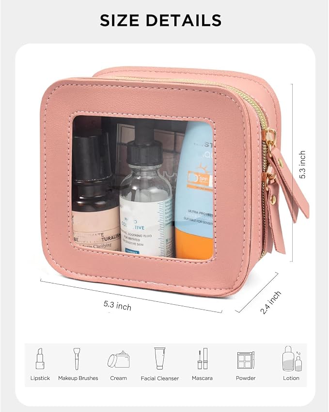 Small Clear Makup Bag, Clear Cosmetic Bags with Zipper Waterproof Small Travel Cosmetic Case Cute Make Up Pouch Mini Car Essentials for Women Travel Car Organizer (Mini Pink) - Image 5