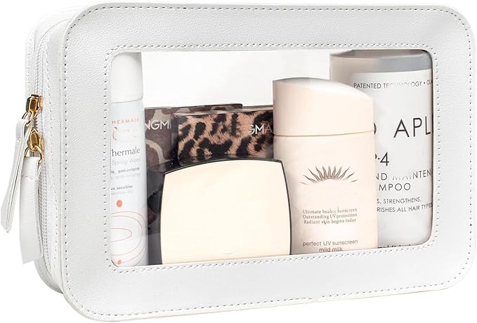 Clear Makeup Bag, White Travel Makeup Pouch Toiletry Bag for Women Waterproof Small Cosmetic Bag Case Small Make Up Bag with Zipper Car Organizer Car Essentials for Women Men by FFpaw