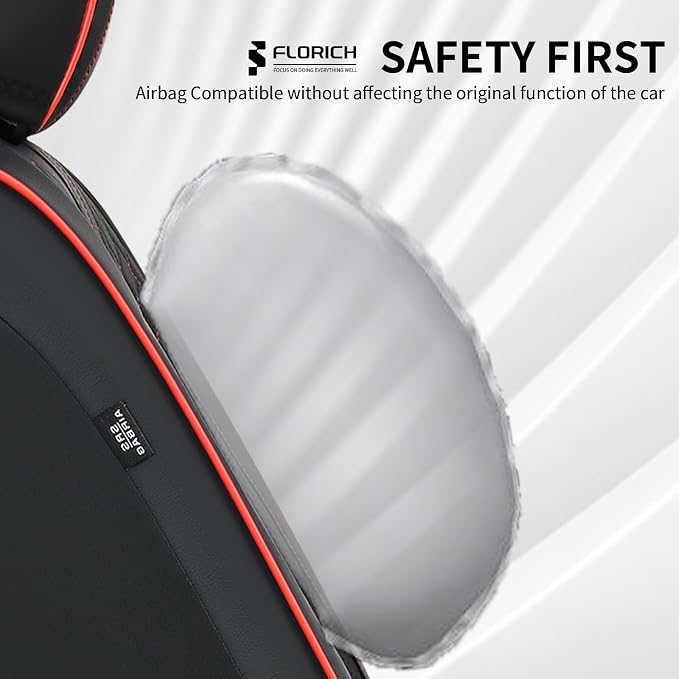 FLORICH Leather Car Seat Covers, Automotive Seat Cover 2 Pack Waterproof Seat Covers for Cars Driver Seat Cover Protectors Universal Fit for Most Cars SUV Trucks Vehicles, Black&Red Line - Image 4