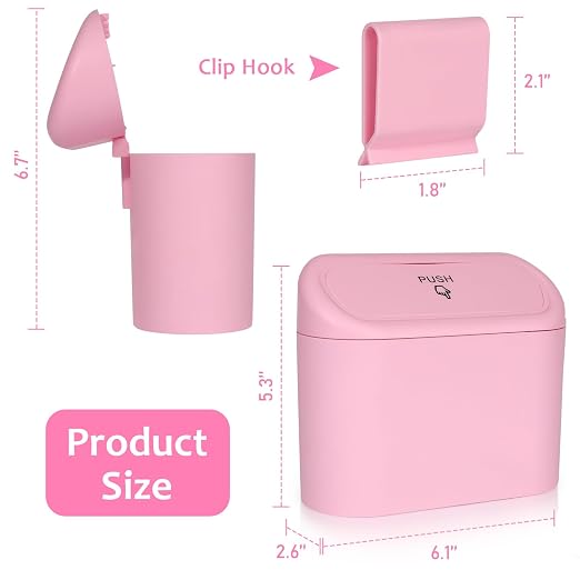 Accmor Car Trash Can with Lid, Leakproof Vehicle Garbage Organizer Holder Bin with 60 Pack Trash Bags, Mini Auto Dustbin Accessories Storage Container for Vans, SUVs, Office (Pink) - Image 2