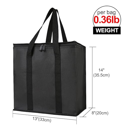Bodaon 2-Pack Insulated Reusable Grocery Shopping Bags, Medium, Black, | Picnic Cooler Bag with Zippered Top Cold, Insulated Food Delivery Bag for Commercial Rideshare, Collapsible Tote Bags, Picnic - Image 2