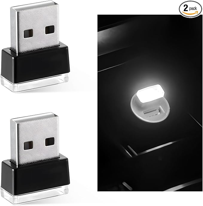 Sun Walker 2 PCS USB LED Car Interior Atmosphere Lamp, Plug-in USB Interface Trunk Ambient Light LED Decoration, Mini Portable Interior Night Lighting Kit for Most Vehicles (White) by Unknown