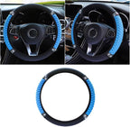 JOYCOURT 15 Inch Bling Soft Leather Car Steering Wheel Cover, Blue | Colorful Rhinestones Design, Auto Elastic Protector for Women Girls, Crystal Diamond Car Accessories for Most Cars, SUVs by JOYCOURT