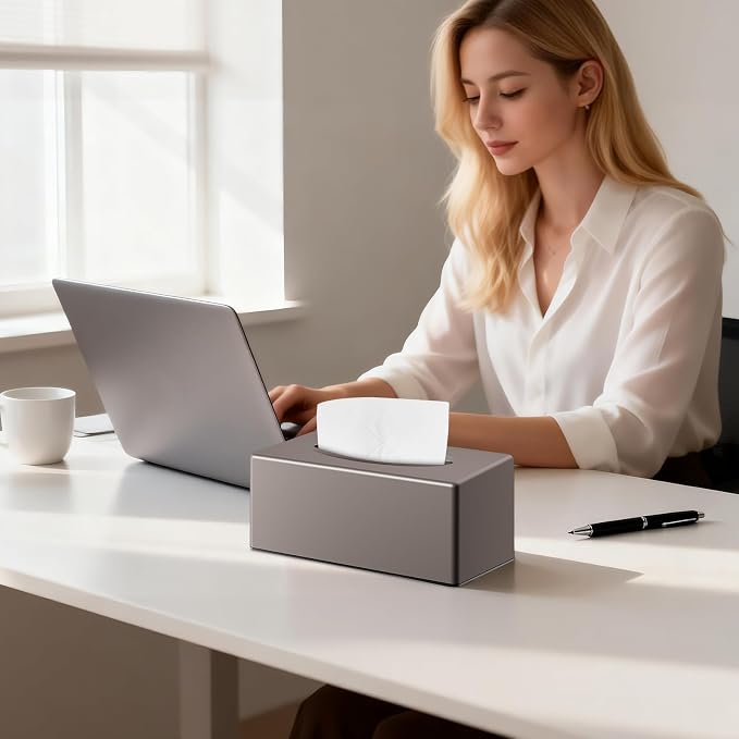 Y-in Hand Tissue Box Cover, Rectangular Facial Tissue Holder with Bottom, Decorative Storage Box for Bathroom Vanity, Toilet Tank, Car, Dressers, Night Stand, Rv, Parlors and Offices - Brown - Image 2